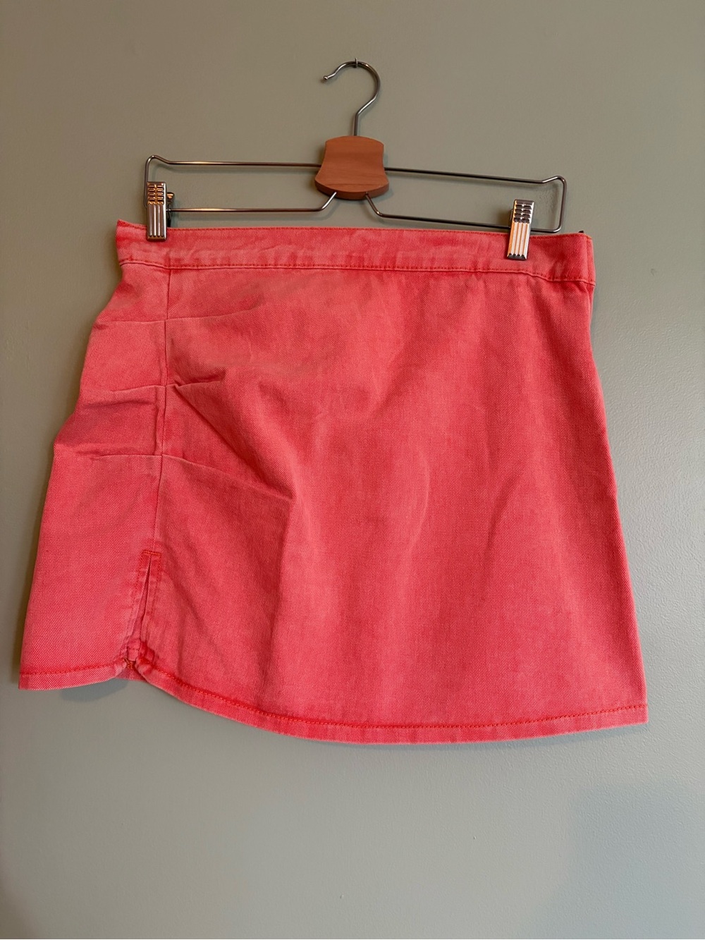 Asymmetric Ruched Denim Mini Skirt Coral Pink Plus 0XL Blokette Y2K Coquette